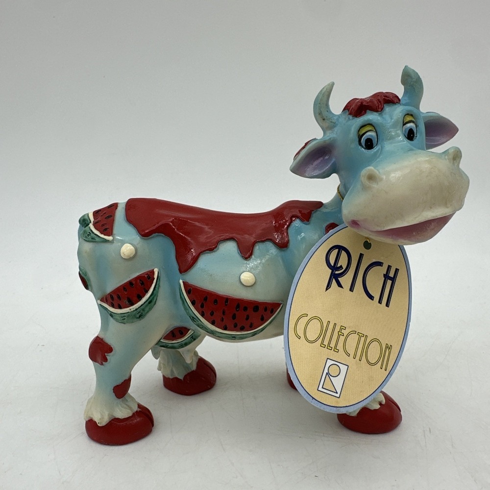 Rich Collection Resin Blue Red Cow Watermelon Design NWT Cottage Core NOS